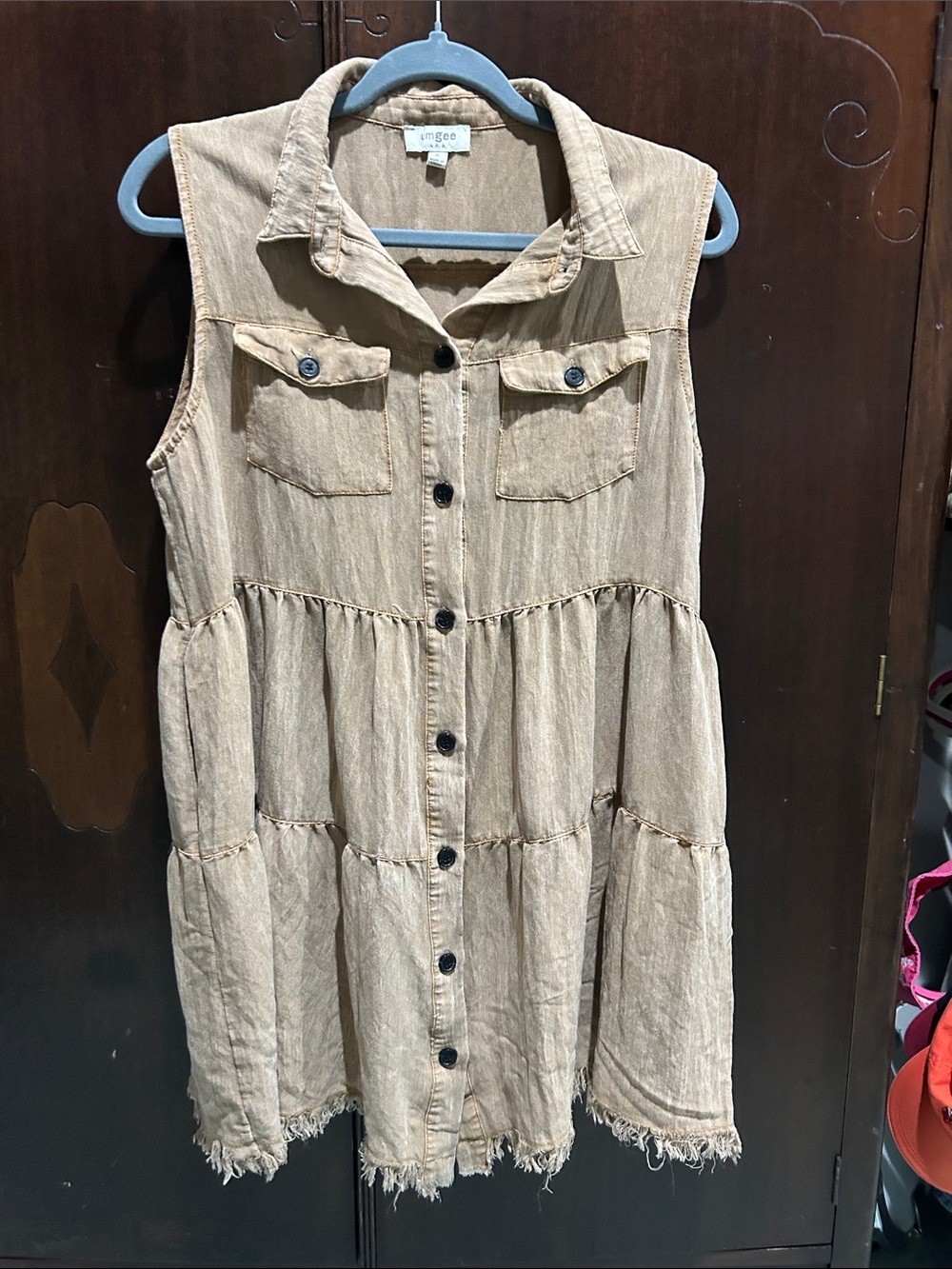 Umgee Beige Sleeveless Button-Tiered Tunic with Collar